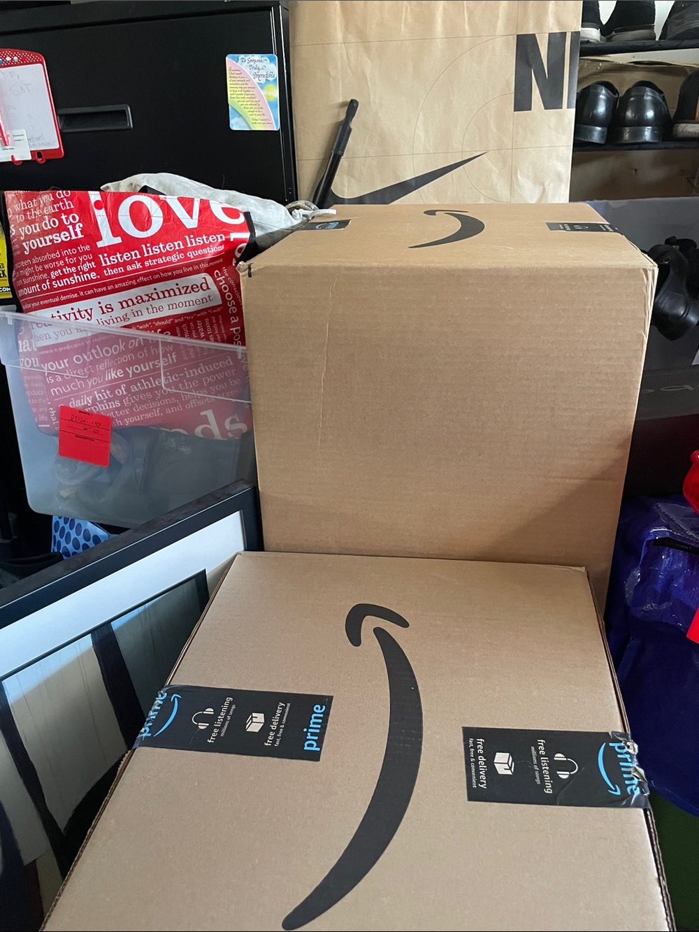 Amazon Prime Brown Cardboard Shipping Boxes: WIP Still Unloading